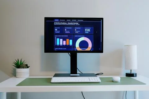 Executive Reviewing AI Workforce Automation Data Stock Photos