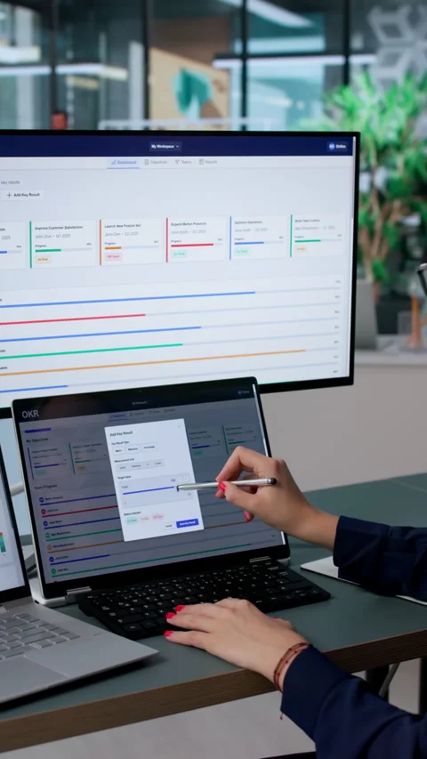 Executive Reviews Company OKR Software Dashboard Tracking Progress Stock Footage 339174590