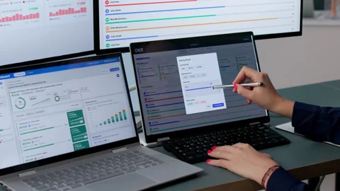 Executive Reviews Company OKR Software Dashboard Tracking Progress Stock Footage 339901636