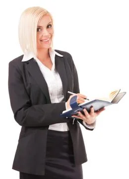 Executive secretary writes wise thoughts boss Stock Photos