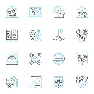 Executive session linear icons set. Confidentiality, Pivotal, Secrecy Stock Illustration