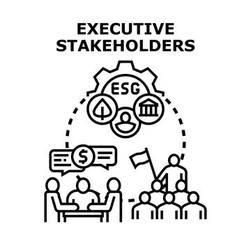 Executive stakeholders discussing esg strategy planning Stock Illustration