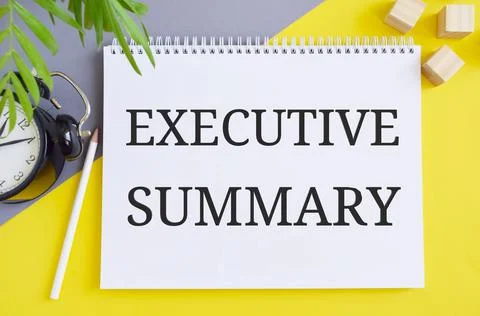 Executive Summary text written in Notebook. Concept for a short document or s Stock Photos