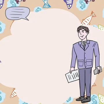Executive In Uniform Standing Holding Phone And Checktable. Businessman In Suit Stock Illustration