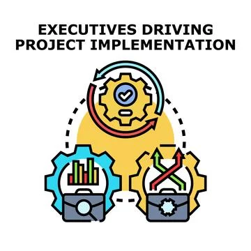 Executives driving project implementation management cycle 库存插图