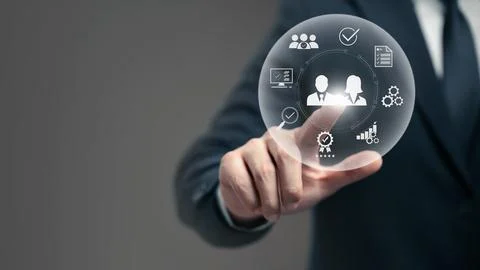 Executives touch human resource network structure - HR, effective managemen.. Stock Photos