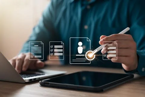 Executives touch human resource network structure - HR, effective managemen.. Stock Photos