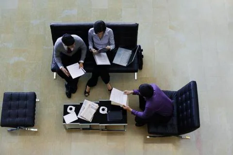 Executives working together, overhead view Foto stock