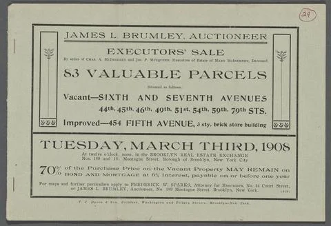 Executor s Sale by order of Chas. A. McInerney and Jos. P. Mulqueen, Execu... Stock Photos