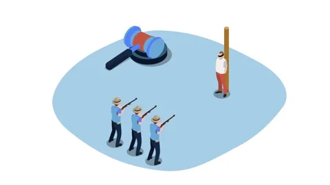 Executor team ready to shoot male prisoner while using shoot gun Stock Footage 253956908