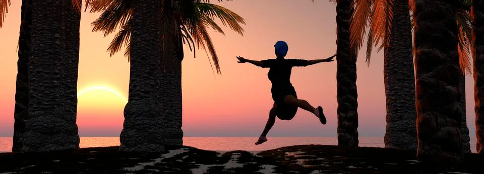 Exercise and sunset Stock Illustration