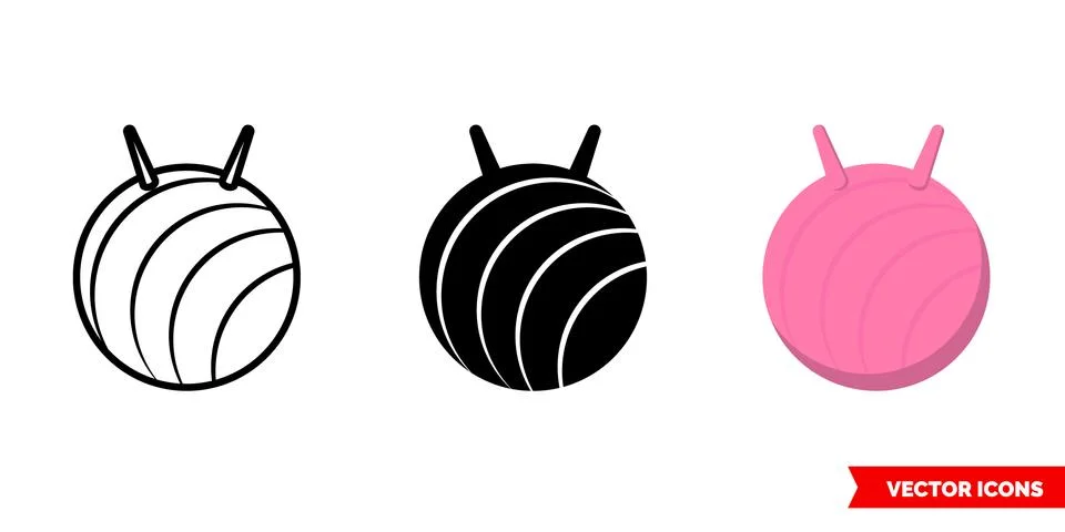 Exercise ball icon of 3 types. Isolated vector sign symbol. Illustrazione stock