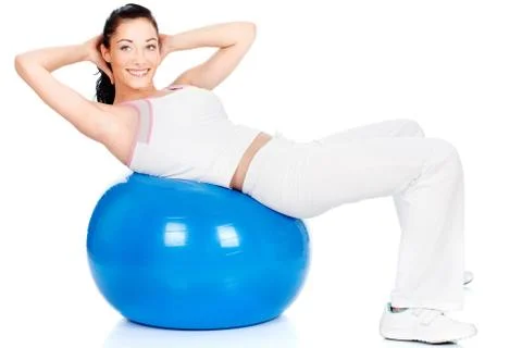 Exercise on the big blue ball Stock Photos