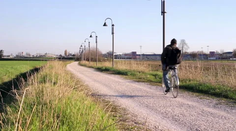 Exercise bike on bike path Stock Footage 48732892