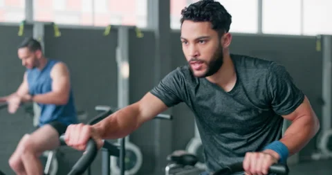 Exercise bike, fitness and sweating Stock Video Pond5