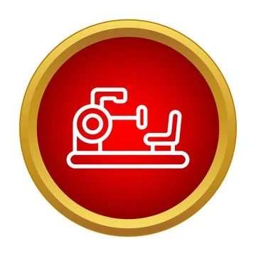 Exercise bike icon on a red circle with a golden border Stock Illustration