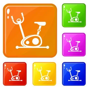 Exercise bike icons set vector color Stock Illustration
