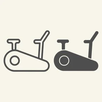 Exercise bike line and solid icon. Exercycle outline style pictogram on beige Stock Illustration
