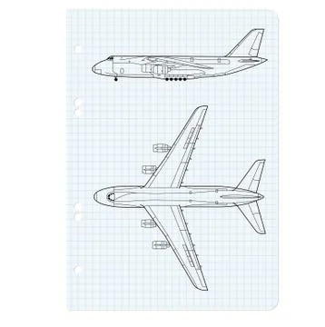 Exercise book with a drawing for a model airplane. vector illustration. イラスト素材