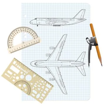 Exercise book with a drawing for a model airplane. vector illustration. イラスト素材