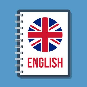 Exercise book for english language course, flat vector illustration Stockillustratie