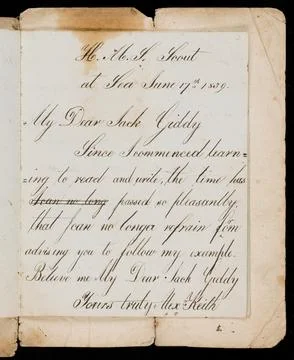Exercise book of A. Keith, surgeon's boy aboard HMS Scout Stock Photos