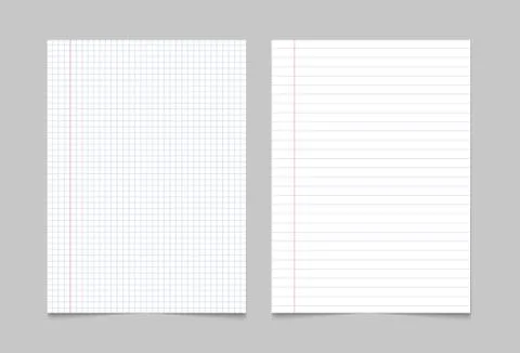 Exercise book paper page background. Notebook sheet lined texture pattern Stock Illustration