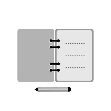 Exercise Book With Pen Icon. Flat Illustration in shades of grey color. Vector 스톡 일러스트