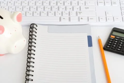 Exercise book with pencil Stock Photos