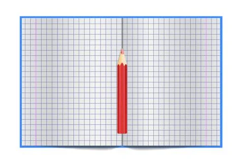 Exercise book for writing spread with empty pages and red pencil. Stock vecto Stock Illustration