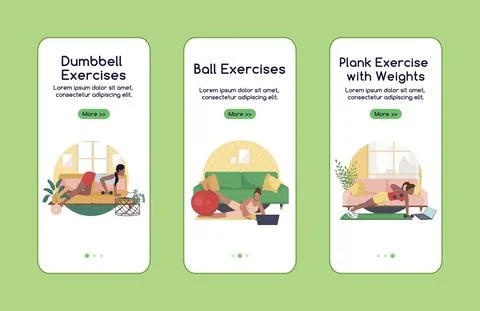 Exercise break from work onboarding mobile app screen flat vector template Stock-Illustration