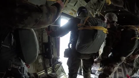 Exercise Double Eagle Parachutists jump from C-130 Hercules over Serbia Video stock 82654367