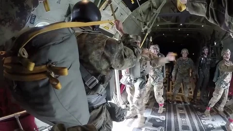 Exercise Double Eagle Parachutists preparing to Jump from C-130 over Serbia Video stock 82654263
