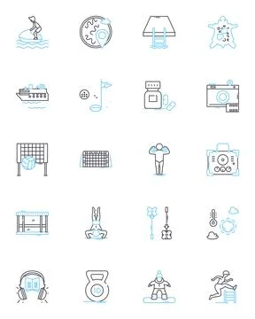 Exercise enthusiasts linear icons set. Fitness, Strength, Endurance, Flexibility Stock Illustration