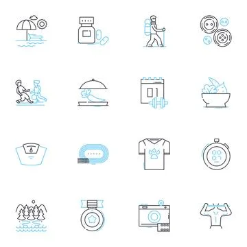 Exercise enthusiasts linear icons set. Fitness, Strength, Endurance, Flexibility Stock Illustration