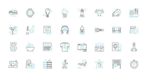 Exercise enthusiasts linear icons set. Fitness, Strength, Endurance, Flexibility Stock Illustration