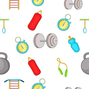 Exercise in gym pattern, cartoon style Stock Illustration