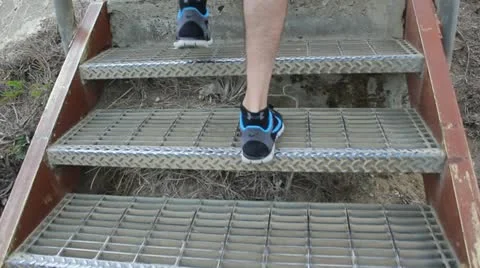 Exercise - hiking stairs on mountain trail hike Stock Footage 14775445