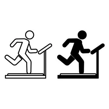Exercise icons. Black and White Vector Icons of Man on Treadmill. Concept o.. Stock Illustration