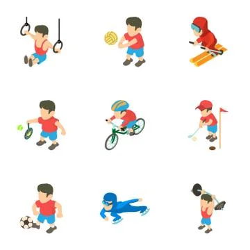 Exercise icons set, isometric style Stock Illustration