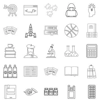 Exercise icons set, outline style Stock Illustration