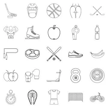 Exercise icons set, outline style Stock Illustration