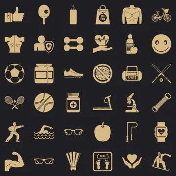 Exercise icons set, simple style Stock Illustration