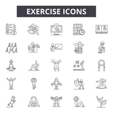 Exercise line icons for web and mobile design. Editable stroke signs. Exercise Stock Illustration