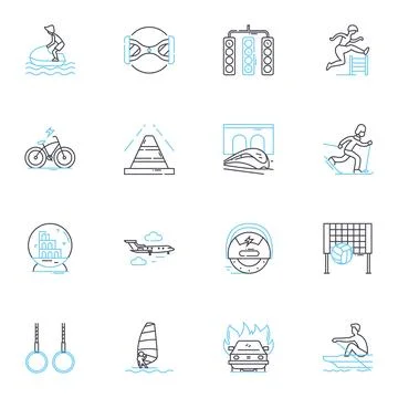 Exercise realm linear icons set. Fitness, Strength, Endurance, Health, Cardio Stock Illustration