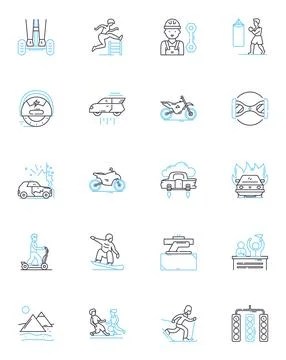 Exercise realm linear icons set. Fitness, Strength, Endurance, Health, Cardio Stock Illustration