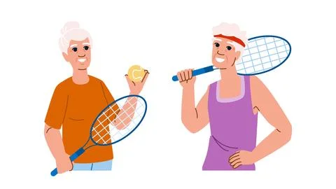 Exercise senior tennis vector Stock Illustration