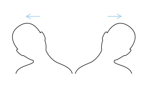 Exercise on stretch muscles of neck, tilt head, line sign. Active gymnastics, Stock Illustration
