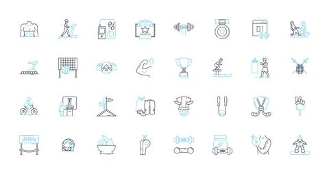Exercise studio linear icons set. Fitness, Health, Strength, Cardio, Wellness Stock Illustration