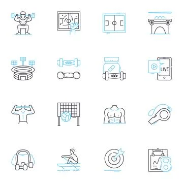 Exercise studio linear icons set. Fitness, Health, Strength, Cardio, Wellness Ilustración de archivo